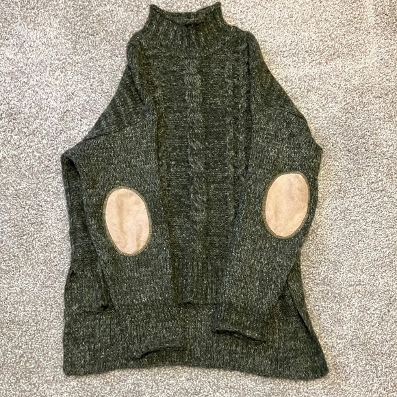 Forever 21 green chunky sweater elbow patches medium M turtleneck - Picture 2 of 4